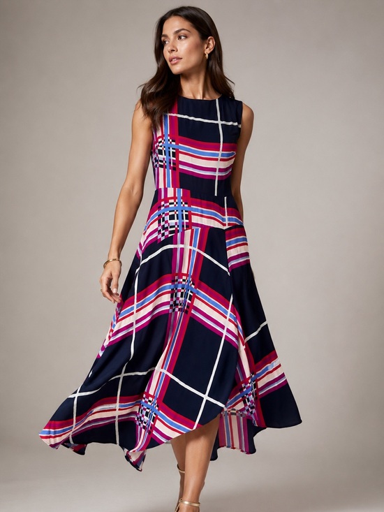 Karen Millen Dresses & Skirts - Karen Millen Geometric Plaid Fit & Flare Handkerchief Hem Midi Dress US 4